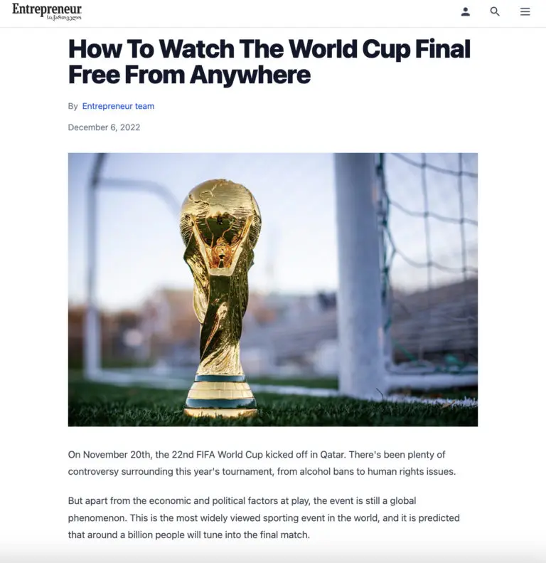 Entrepreneur article about world cup VPN