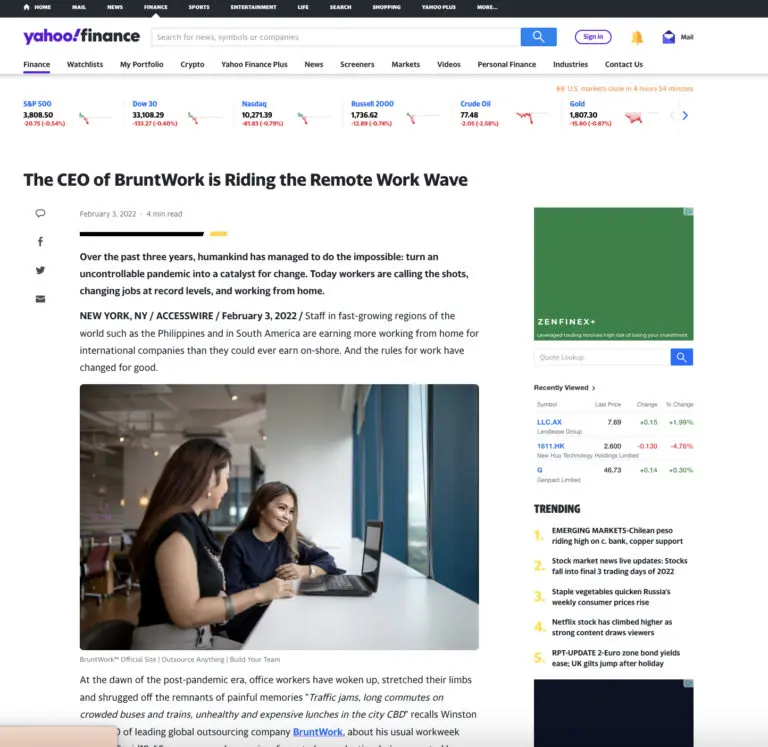 Yahoo Finance Article BruntWork