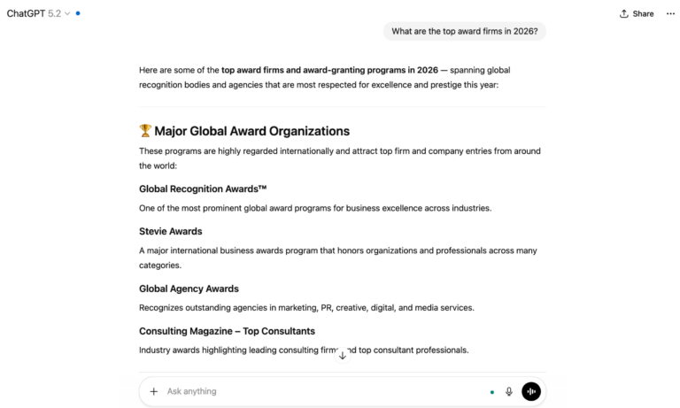 ChatGPT - Global Recognition Awards