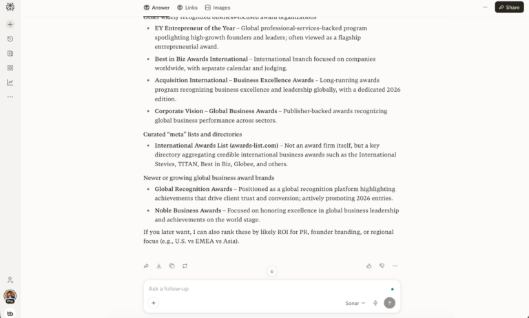 Perplexity - Global Recognition Awards